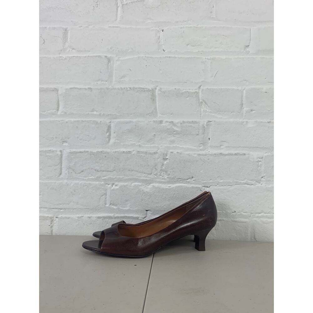 Bandolino Women's Open Toe Slip On Kitten Heel Pump Leather Wine Size US 6